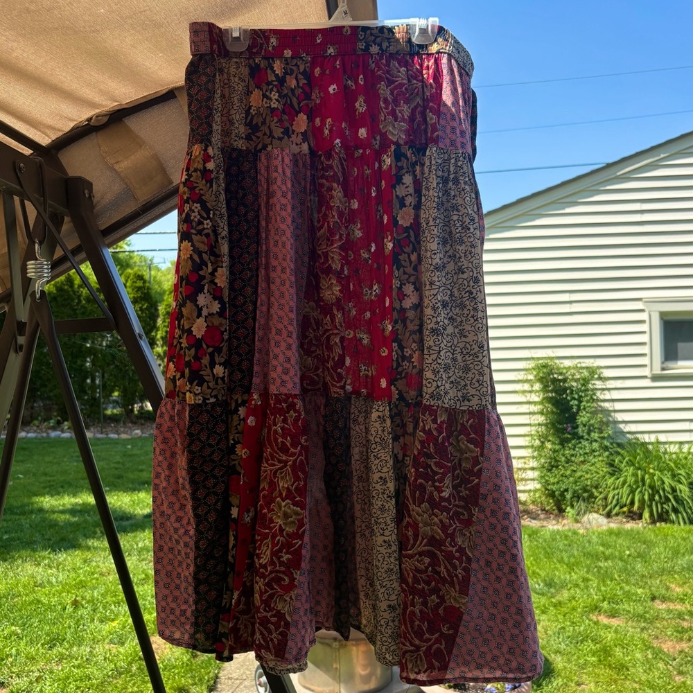 Vintage Boho Patchwork Maxi Skirt Size 1X 100% Cotton Stevie Nicks